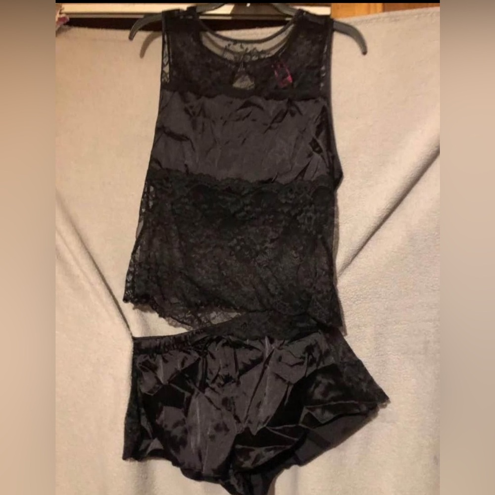 Black Lace Chemise and Shorts Set